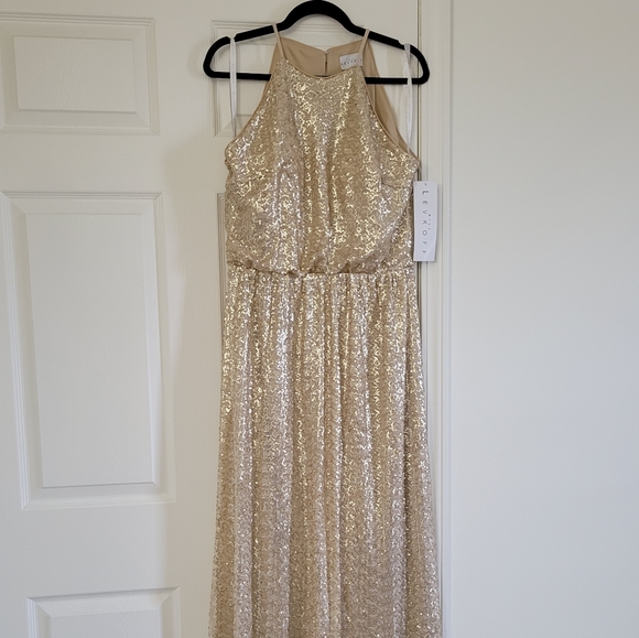 Bill Levkoff Gold Sequin Bridesmaid Formal Dress - Picture 1 of 3